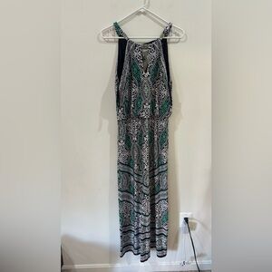 White House Black Marker Elegant Green and Black Patterned Maxi Dress